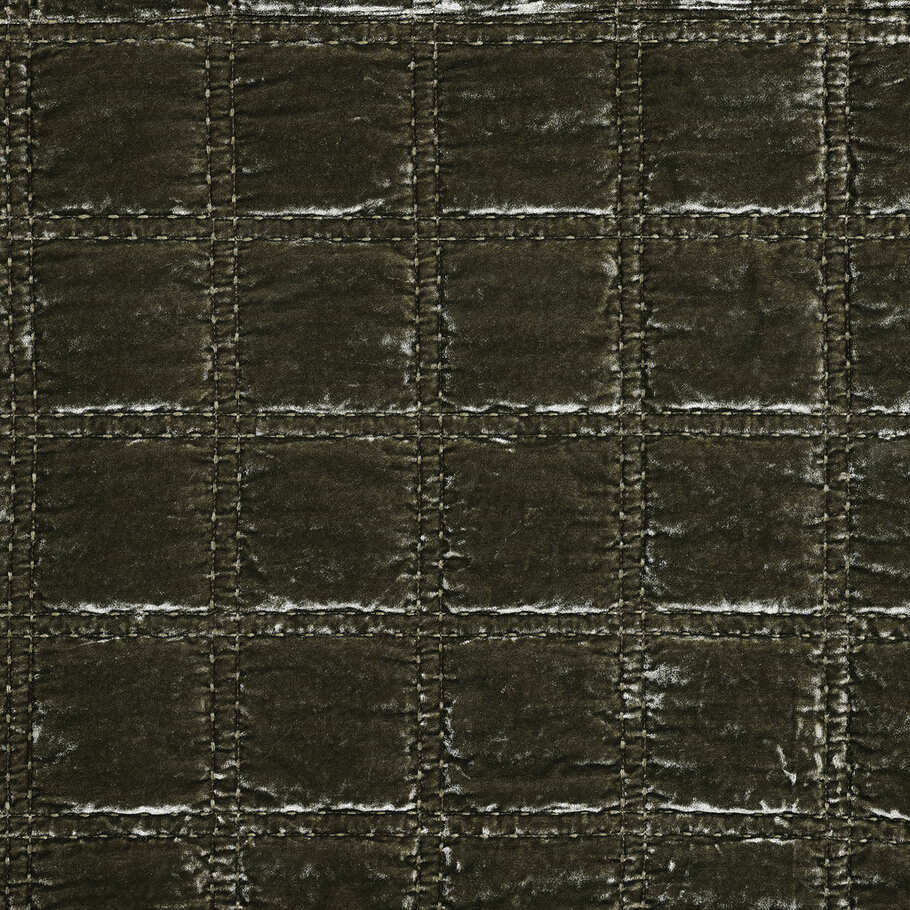 Detailed view highlighting the intricate double box stitch quilting on the Fern Green Faux Silk Velvet Quilt, enhancing texture and depth.