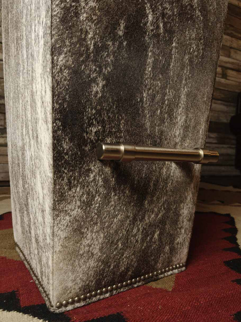 Close-up of the grey brindle accent on the base of the Greystone Barstool, adding a rustic yet stylish touch to the design.