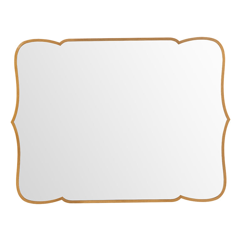 White rectangular mirror with a gold frame on a white background