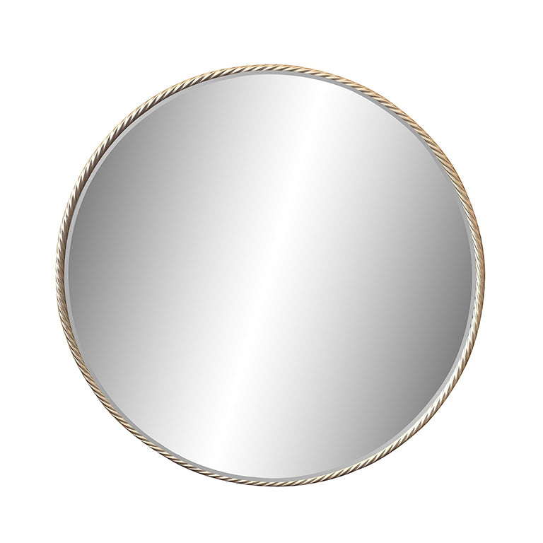 Round mirror with a gold decorative frame on a white background