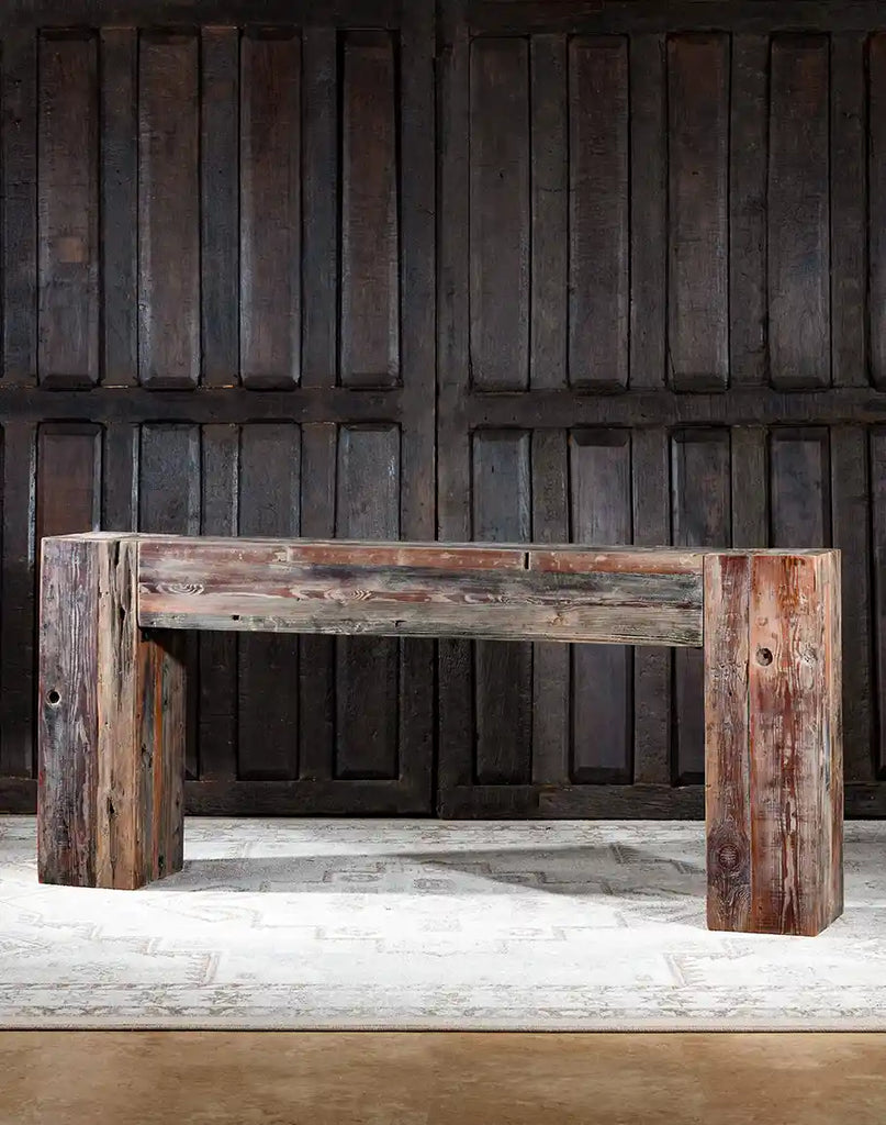 Ivanna Sofa Table's surface showing the occasional cracks and uneven textures that develop over time, adding to its authentic appeal.