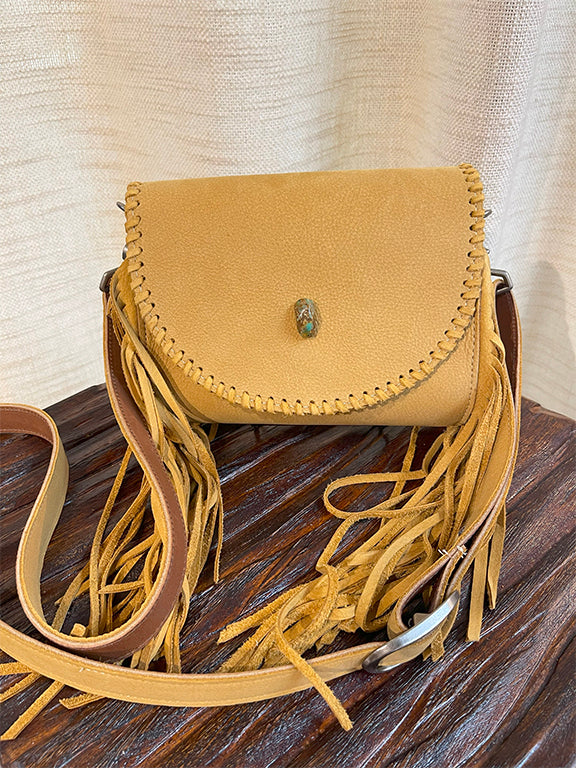 buckskin leather backpack Juan Antonio Buckskin Crossbody Bag with Turquoise Stone