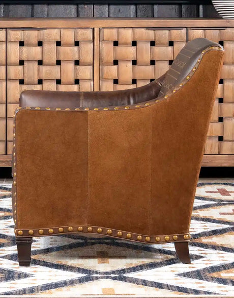 カッシーナ　ブラウンレザーアームチェア Cassie Brown Leather Chair Rustic Western Accent Seat – Western