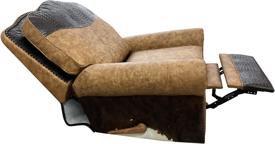 The Majestic Longhorn Swivel Glider Recliner in a fully reclined position, demonstrating its superior comfort, high-quality craftsmanship, and smooth reclining function.