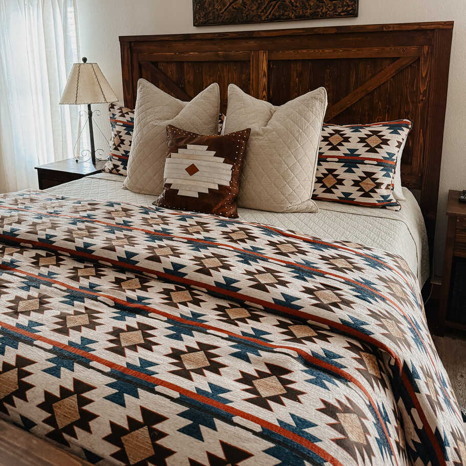Marina Chenille Bedding Set featured in a modern Southwestern bedroom setup with neutral tones.