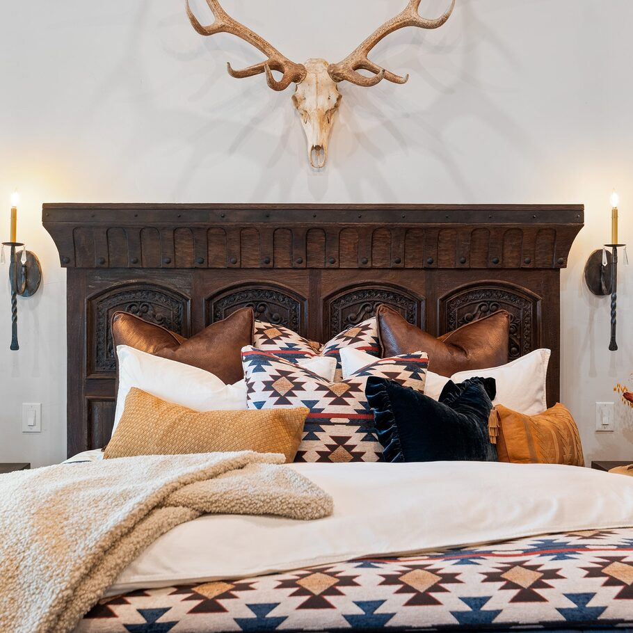 Marina Chenille Bedding Set displayed in a rustic bedroom with wooden accents and complementary décor.
