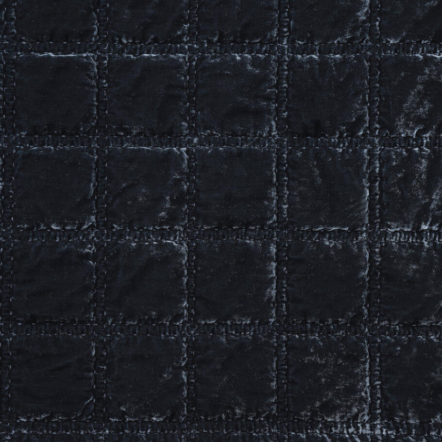 Detailed view highlighting the intricate double box stitch quilting on the Midnight Blue Faux Silk Velvet Quilt, enhancing texture and depth.