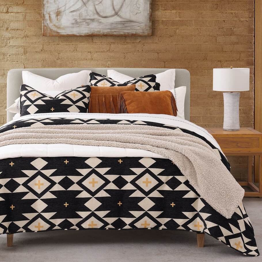 Mojave Desert Chenille Jacquard Bedding Set styled with matching pillow shams for a cohesive Southwestern look.