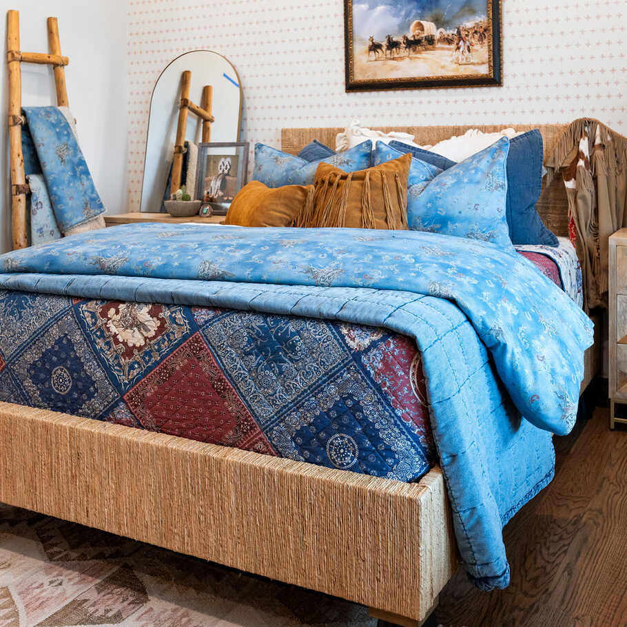 Alternate angle of the Nautical Western Bedding Set, emphasizing the depth and richness of the denim fabric.