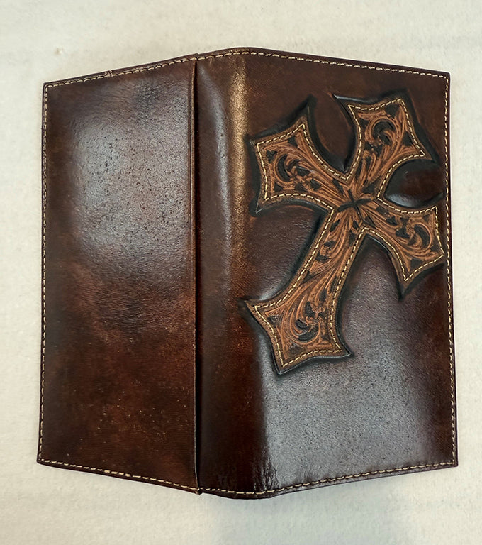 Cross Praying Cowboy Men Wallet Western Bifold Check Book Style W011-30 Ostrich Brown Cross Praying Cowboy Men Wallet Western Bifold Check Book Style W011-30 Ostrich Brown