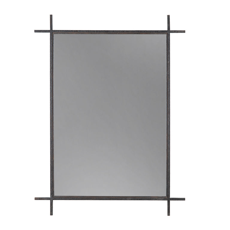 Rectangular mirror with a black metal frame on a white background