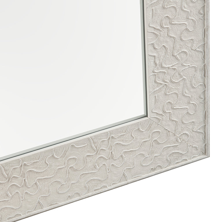 Close-up of a textured white frame corner on a white background