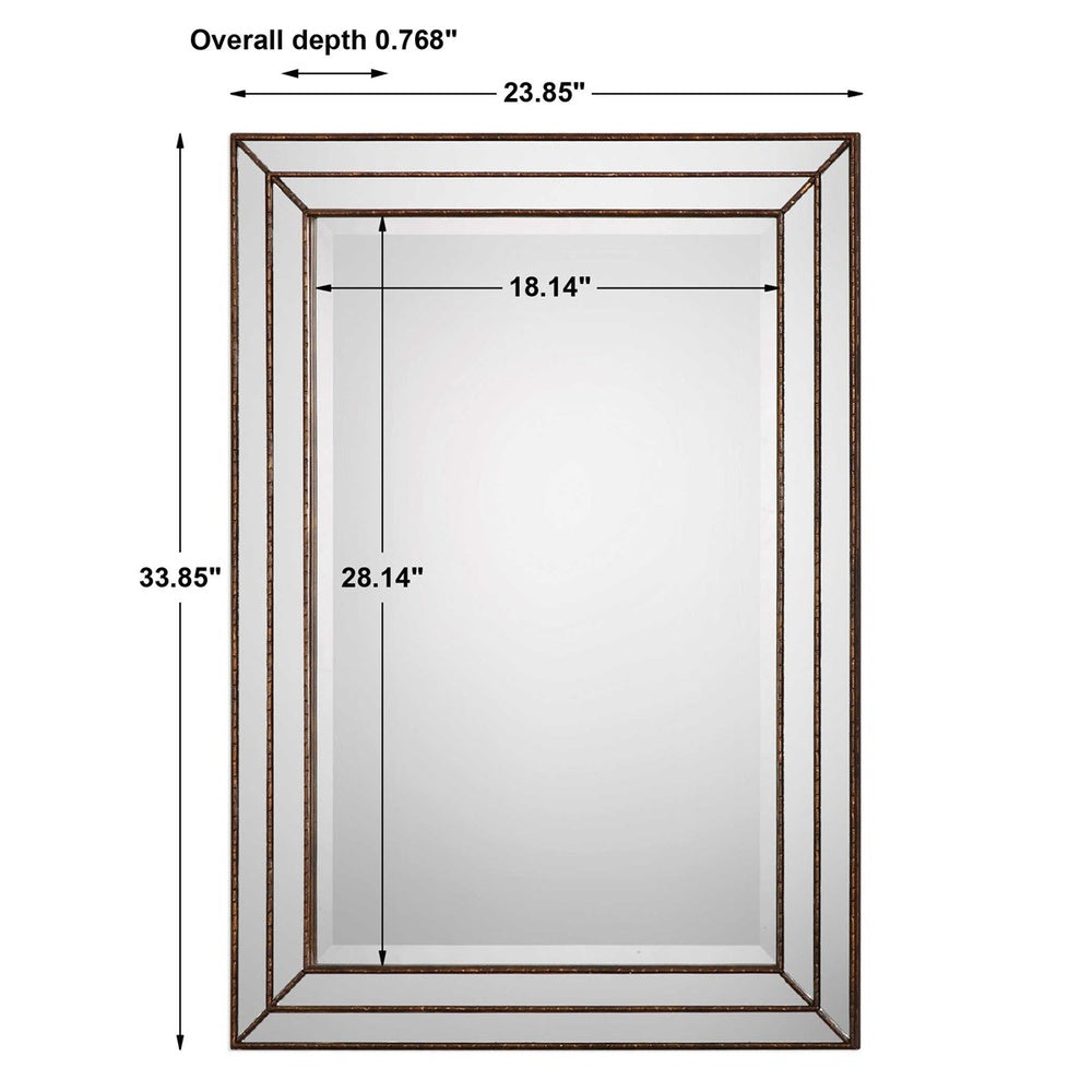 Modern rectangular wall mirror with spider web frame design in silver finish and beveled glass.