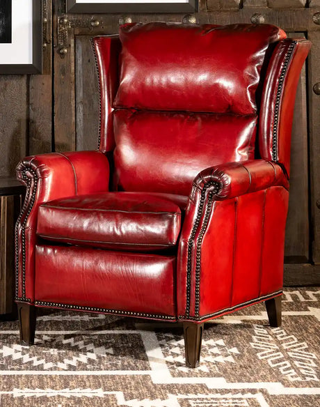 Donovan ダイニングチェアー 木製 PUレザー レッド Ruby Red Leather Recliner Western Seat – Western Passion
