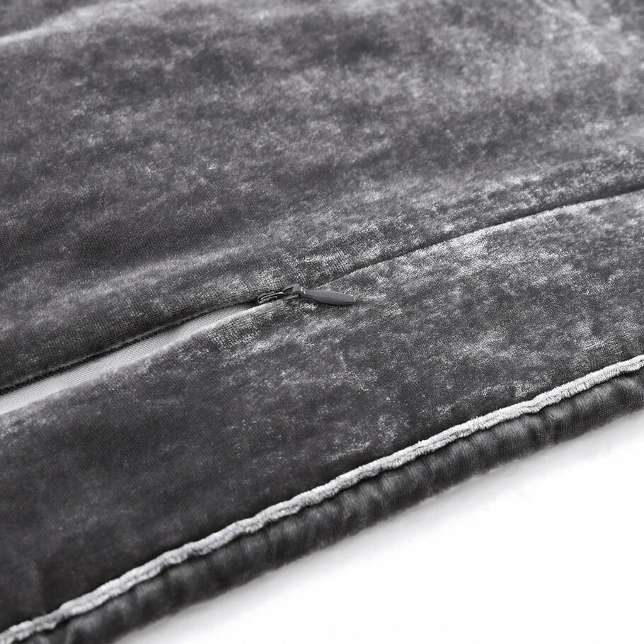 Close-up showcasing the smooth, faux silk velvet fabric of the Slate Quilt, offering a luxurious feel and subtle sheen.