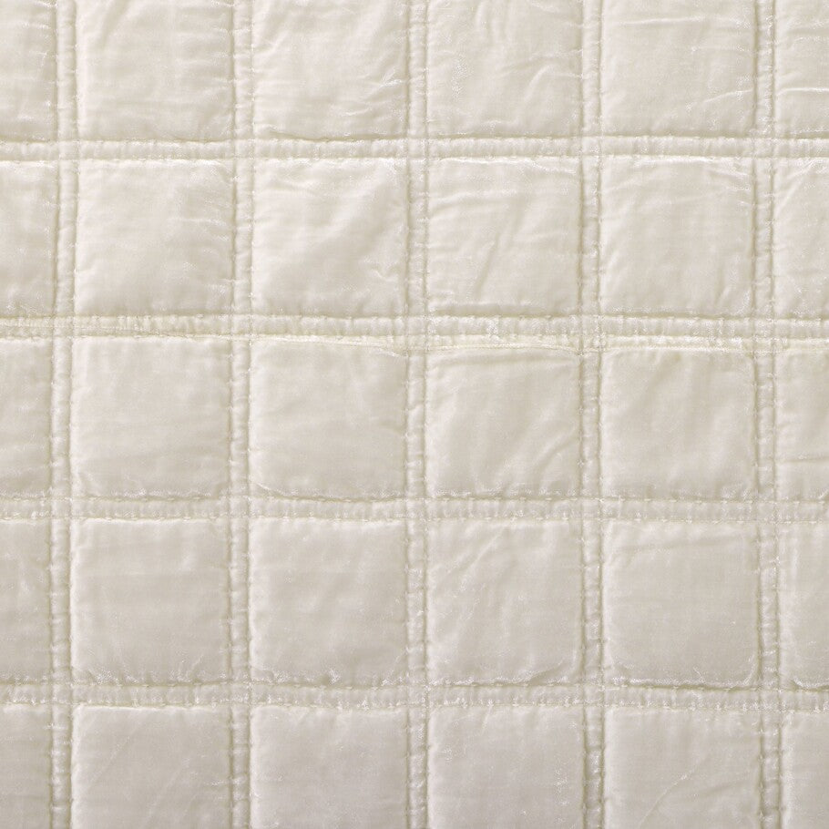 Detailed view highlighting the intricate double box stitch quilting on the Stone Faux Silk Velvet Quilt, enhancing texture and depth.