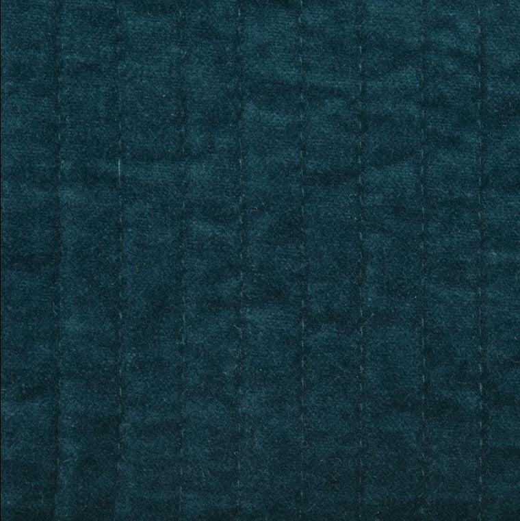 Close-up of the Stonewashed Deep Blue Cotton Velvet Quilt, highlighting the plush velvet texture and detailed channel stitching.