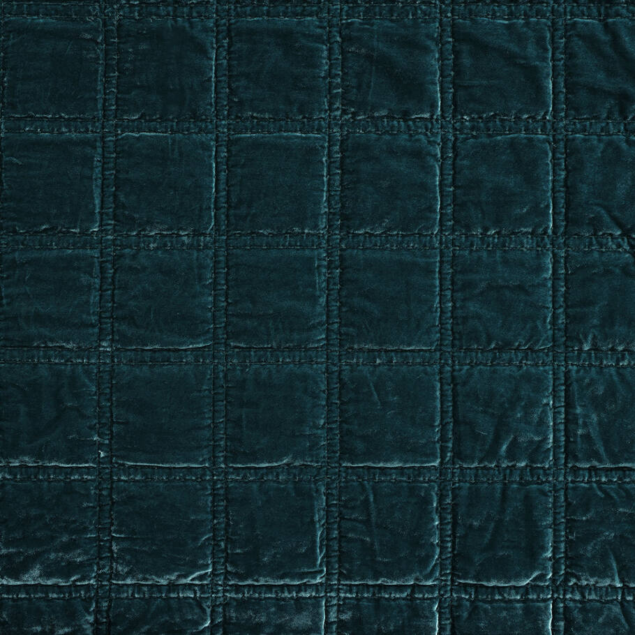 Detailed view highlighting the intricate double box stitch quilting on the Storm Blue Faux Silk Velvet Quilt, enhancing texture and depth.​