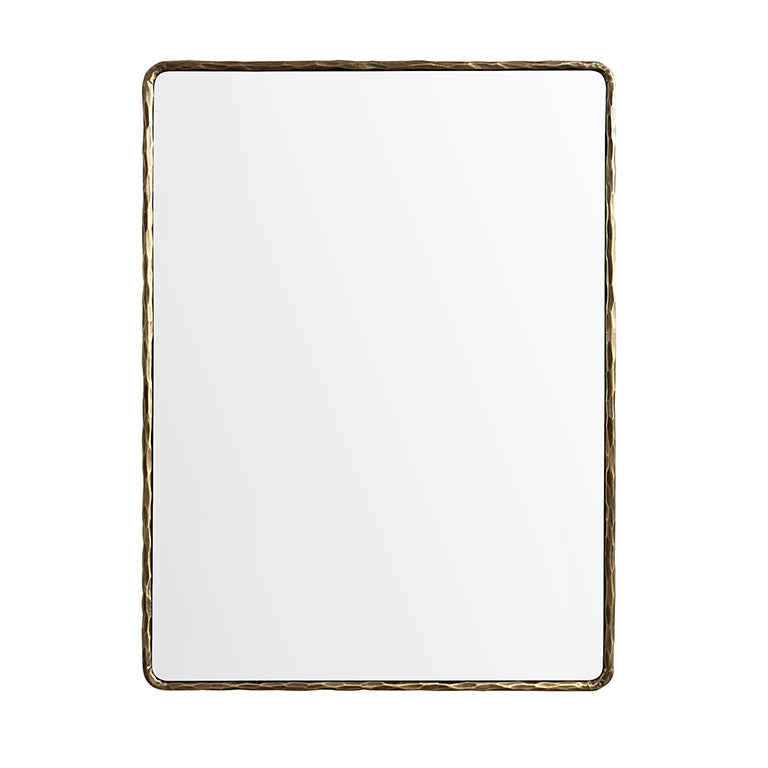 Rectangular white mirror with a gold rim on a white background