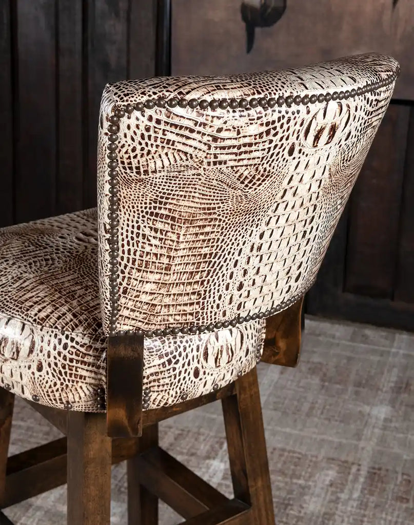 Rear view of the Texas Ivory Croc Armless Barstool showcasing its seamless upholstery and sleek design.