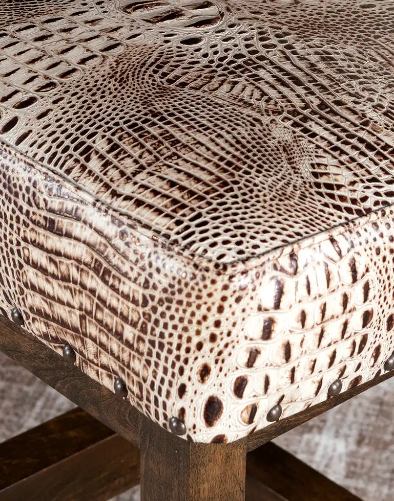Close-up of the high-density foam cushion core on the Texas Ivory Croc Armless Barstool for superior comfort.