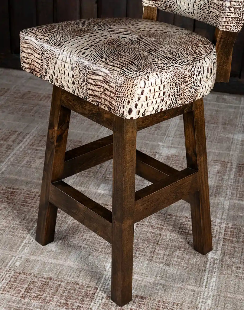 Close-up of the solid American alder wood frame with glued, screwed, and doweled joints for enhanced durability.