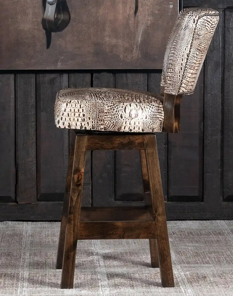 Side profile of the Texas Ivory Croc Armless Barstool showcasing its sleek design and elegant craftsmanship."