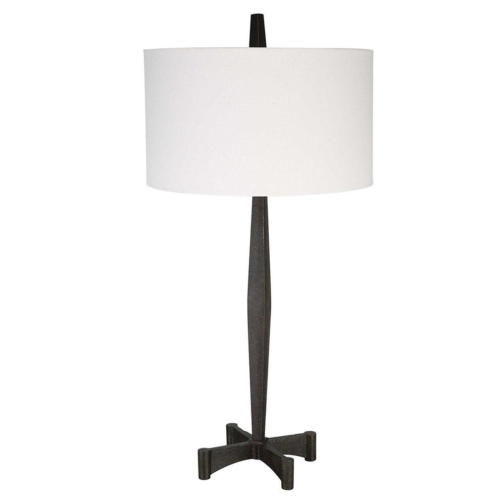 Katana Lamp with a bold black metal base and subtle rust details for a vintage industrial look.