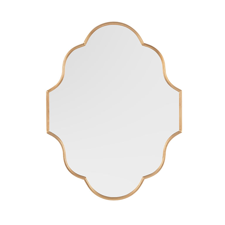 Decorative mirror with a gold frame on a white background