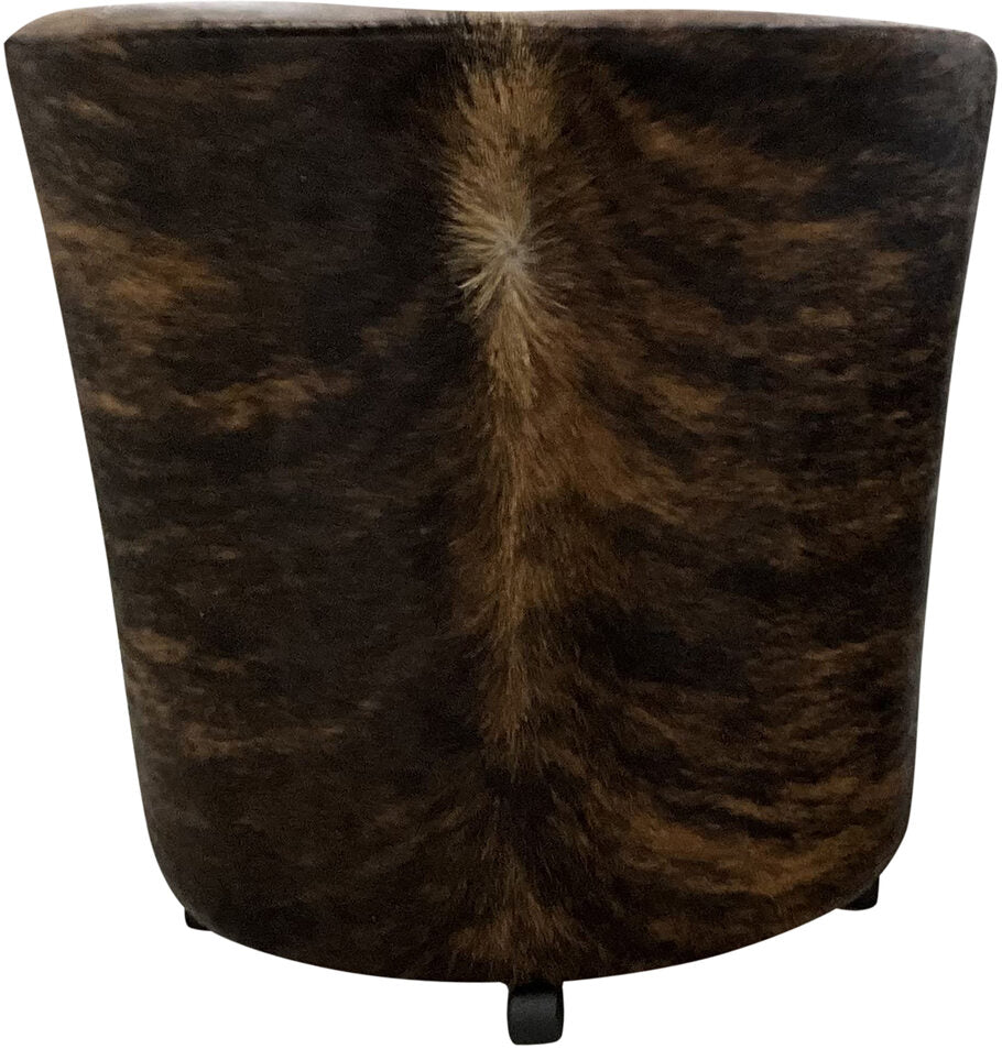Rear view of the Vegas Poker Chair featuring full exotic dark brindled cowhide, adding a bold Western flair to this game room essential.