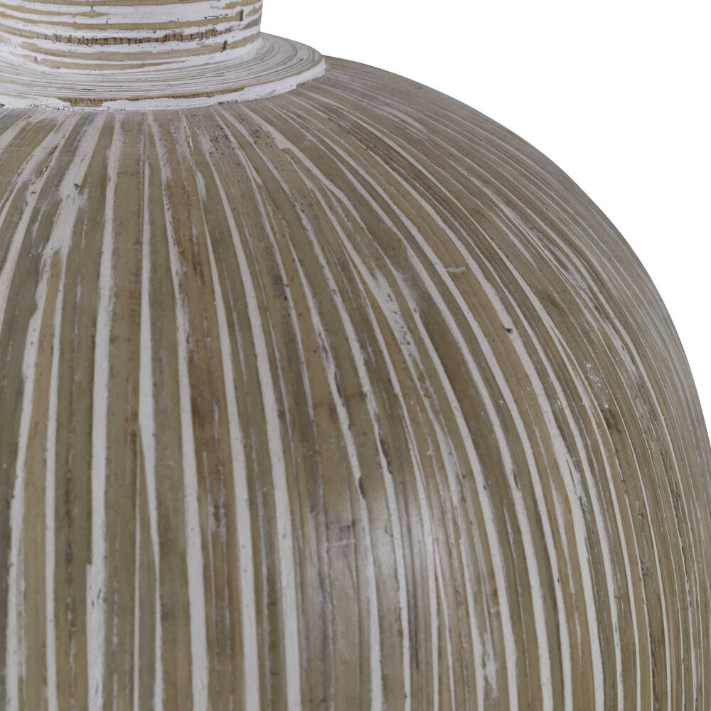 Close-up of White Isla Terra Cotta vases featuring bamboo accents and a soft white wash.