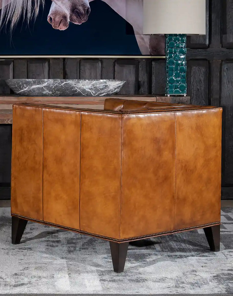 Rear view of the Kingston Tufted Leather Chair, showing the high-quality leather craftsmanship and precise detailing.