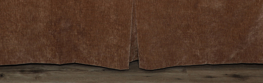 Wooded River Moreno Midnight Bedskirt in Contessa Ginger featuring soft rust-brown polyester fabric, a 15-inch drop, and a tailored design that conceals under-bed storage and complements Moreno Midnight bedding.