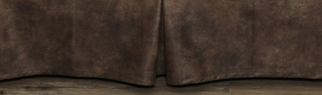 Sun Valley Mojave Bedskirt by Wooded River featuring a pleated 15-inch drop in premium faux leather with cotton/polyester decking, adding a sophisticated touch to rustic or contemporary bedroom decor. Coordinates with the full Sun Valley Mojave bedding collection.