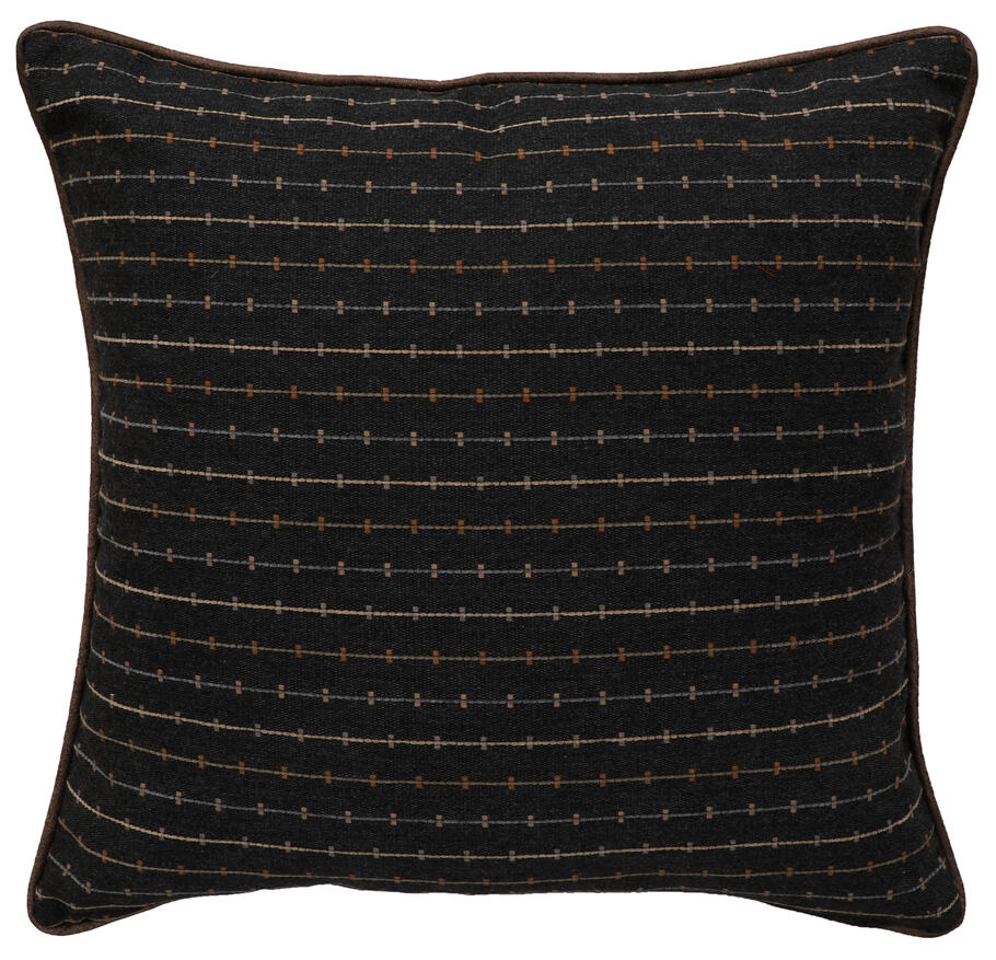 Wooded River Sun Valley Mojave Euro Sham in bold blue-black with rustic brown, beige, and gray linear pattern. Made from durable 100% Sunbrella Acrylic with zipper closure. Sham cover only; pillow insert not included. Coordinates with Sun Valley Mojave bedding collection.
