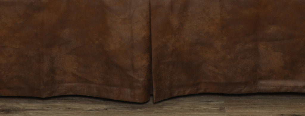 Wooded River Sunset Canyon Bedskirt in distressed faux leather Durango Bourbon with pleated 15-inch drop, adding rustic Southwest charm and a tailored finish to your bedding ensemble.