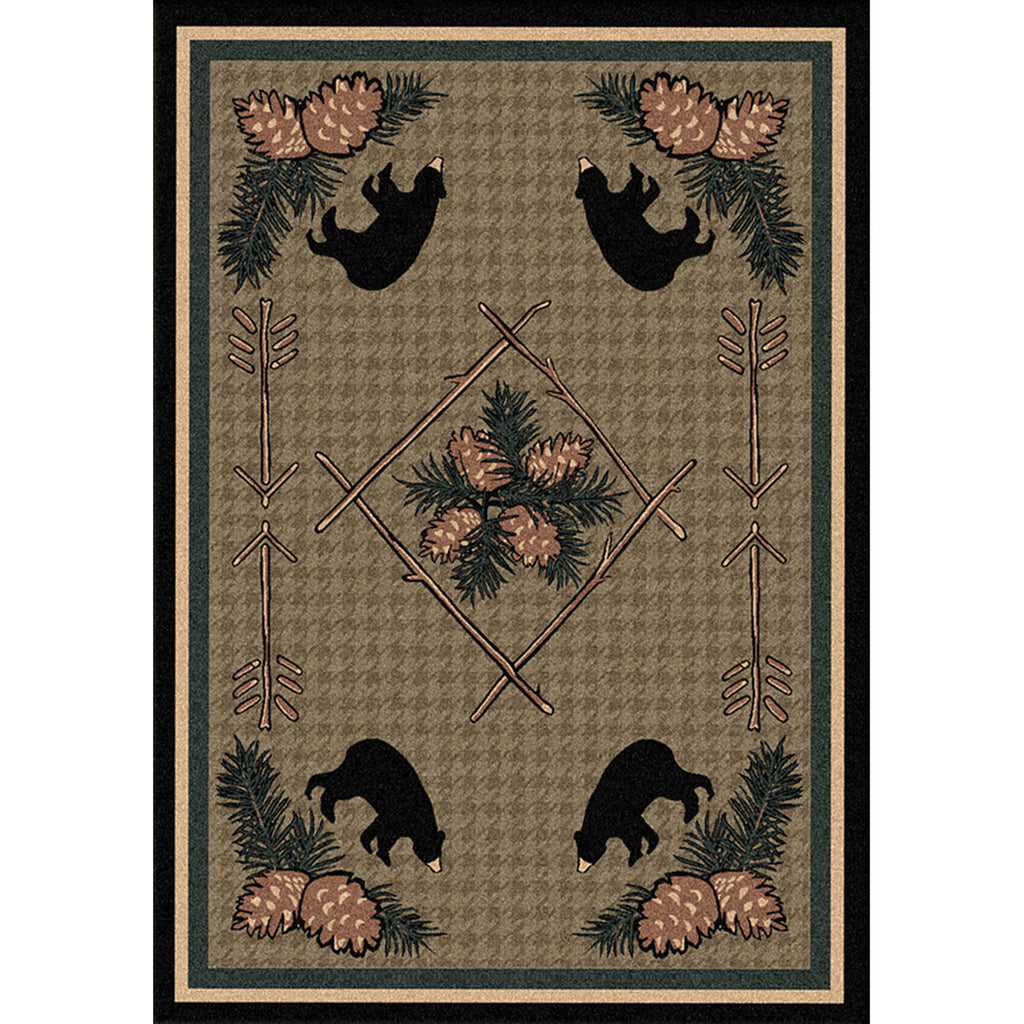 Pine Cone Bears Cabin/Lodge Area Rug - Green