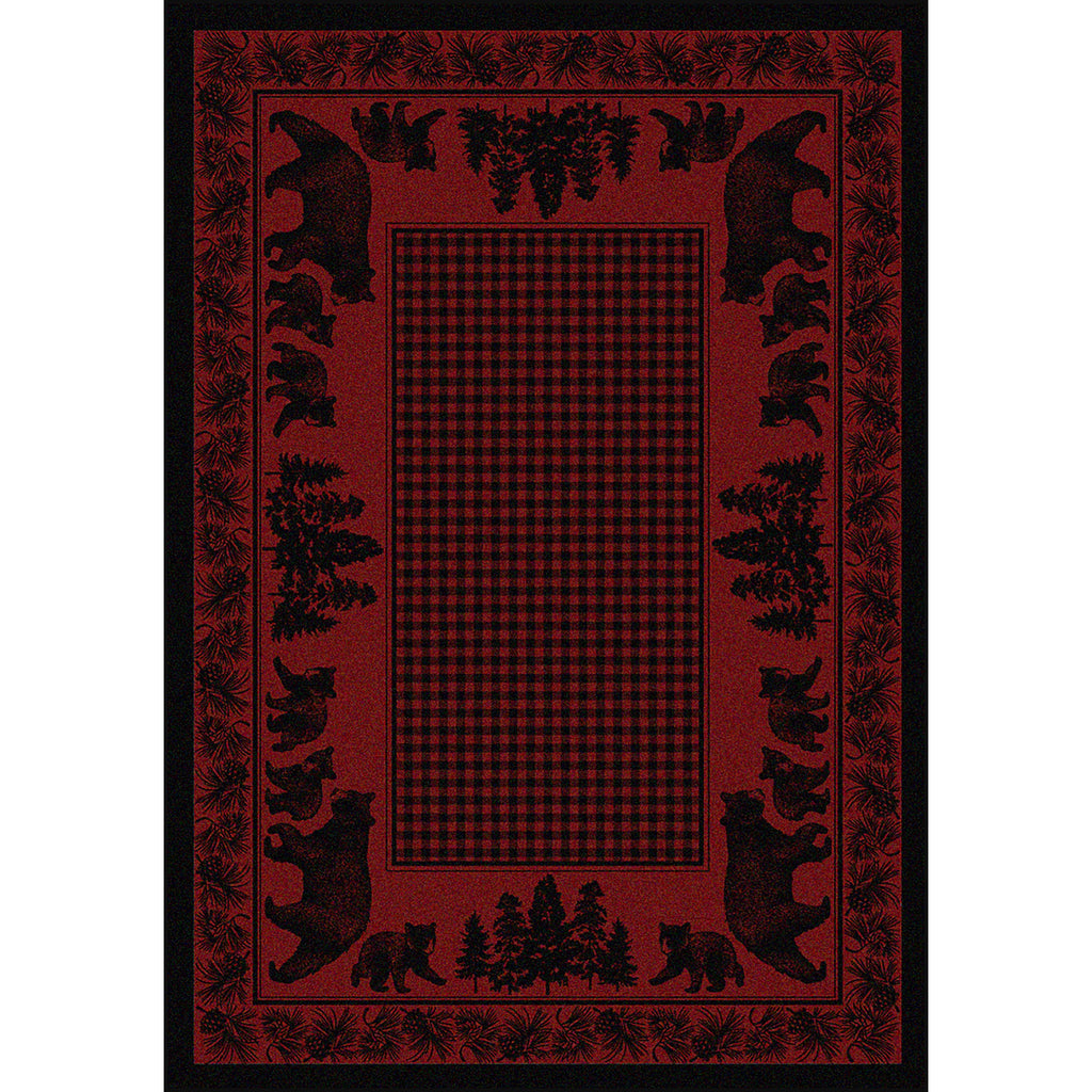 Bear Family Cabin/Lodge Area Rug - Red