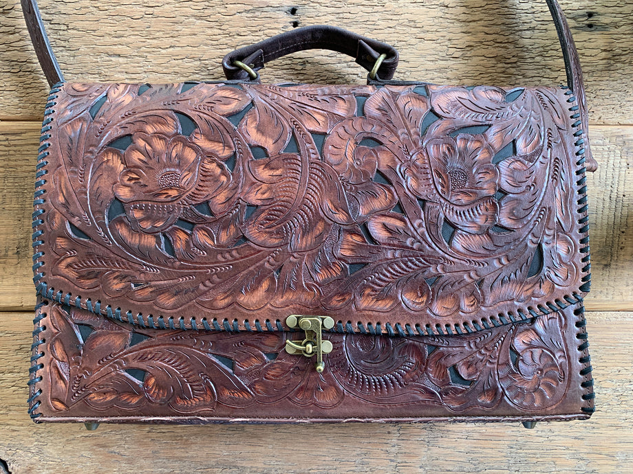 Shop Tooled Leather Cowboy Hat Box Western Luggage Store