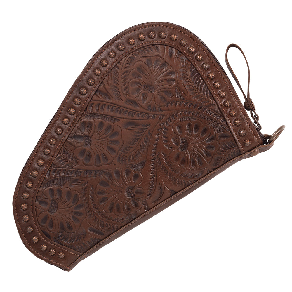 Genuine Cape Buffalo Hide Handgun Case - Brown Padded Leather Soft Case (12")