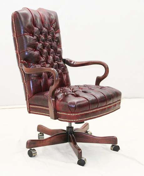 Burnished Red Leather Tufted Office Chair