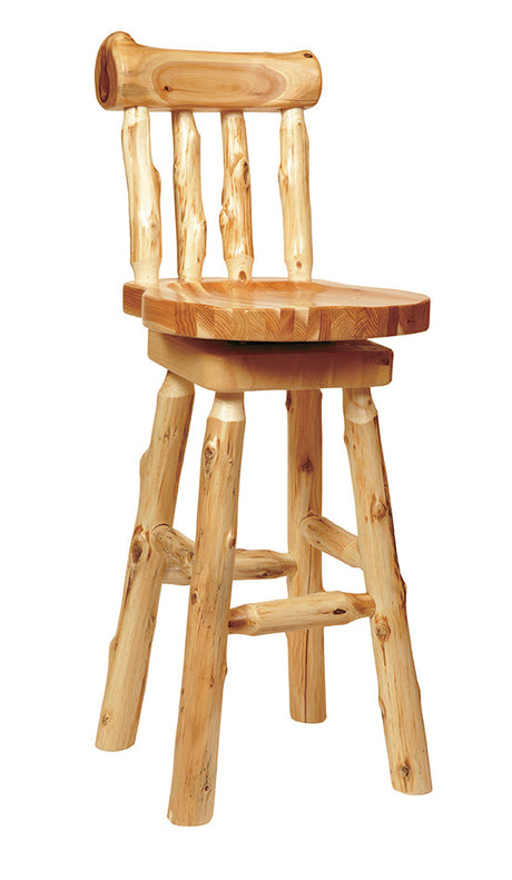 Fireside Lodge Cedar Log Swivel Stool with Back | Rustic Bar Stool