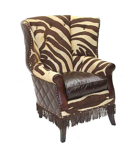 Old Hickory Tannery Leather and Zebra Wing Chair