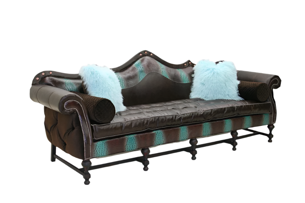 Old Hickory Tannery Aqua Croco 2 Accented Sofa