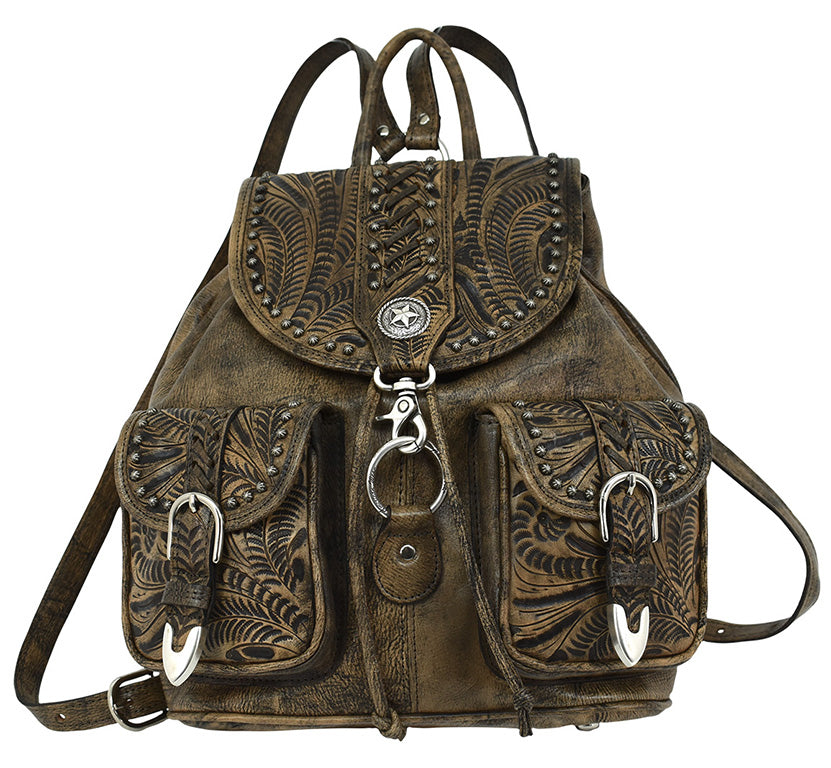 cowboy leather backpack American West Classic Travel Large Drawstring Backpack with Front Pocket
