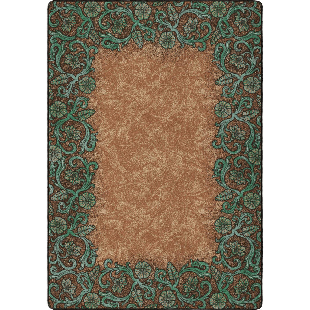 Top Grain Tooled Western Area Rug - Turquoise