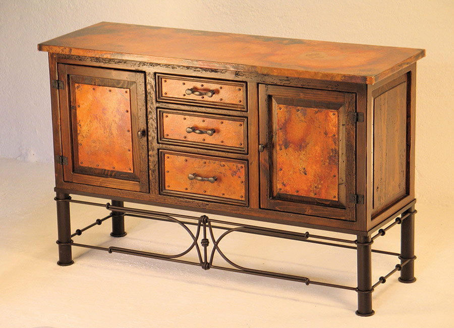 Copper Console Table with Iron Pablo Base