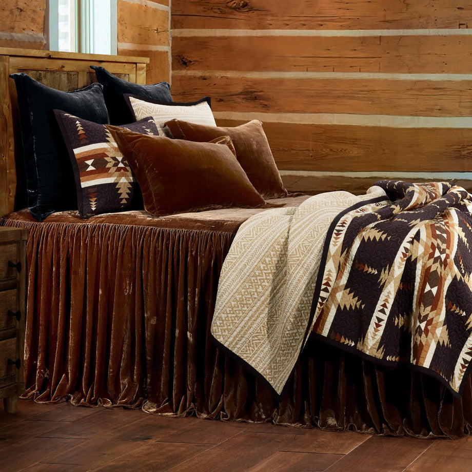 Stella Copper Brown Faux Silk Velvet Bedspread Set Western Passion