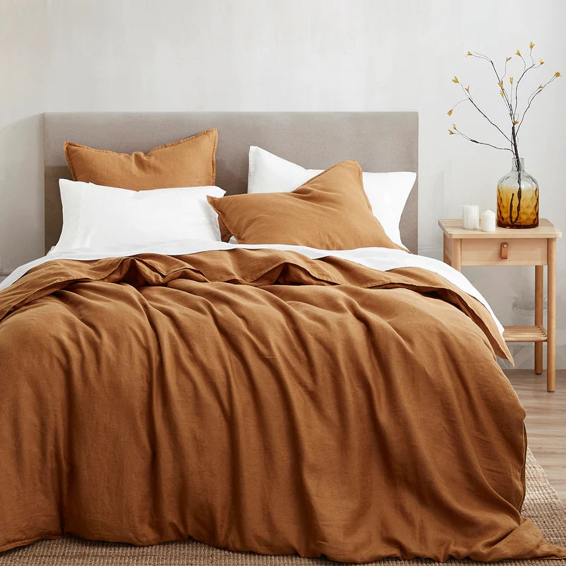 French Flax Caramel Linen Duvet Cover Set – Western Passion