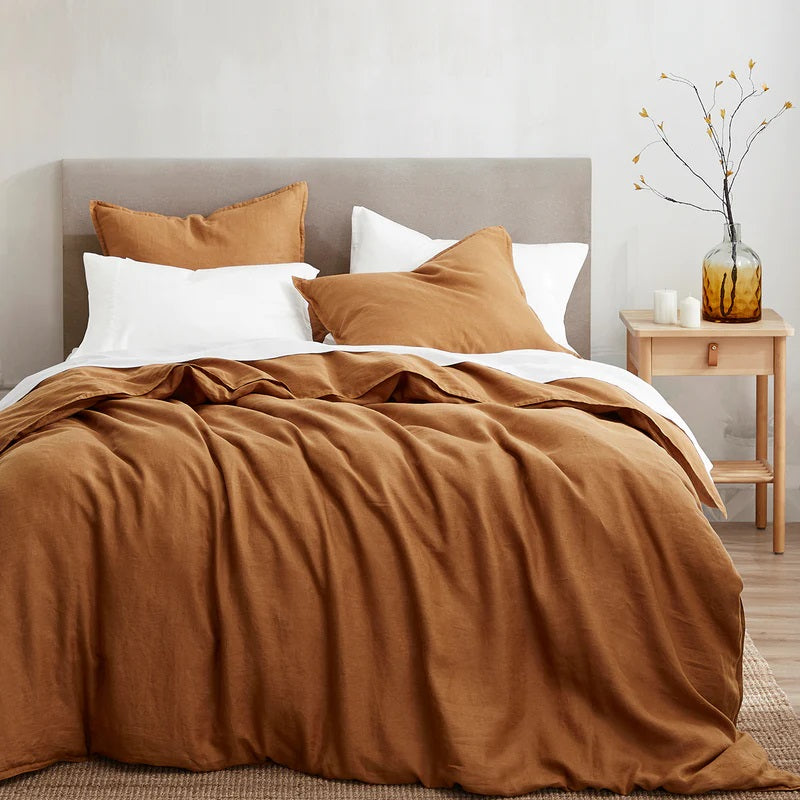 French Flax Caramel Linen Duvet Cover Set